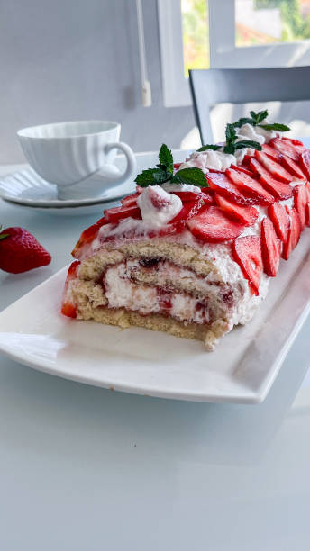 istock cream sponge cake with strawberries, celebration cake 2199643762