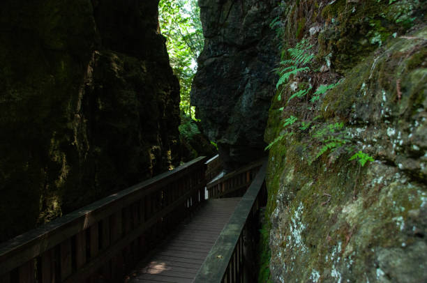 istock A wooden footbridge through the escarpment rock 2199651913