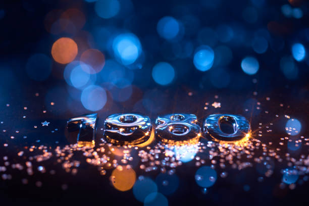istock Shiny Metallic 1980 Numbers with Glitter and Bokeh Lights Representing Nostalgic 80s Celebration Theme 2199652212