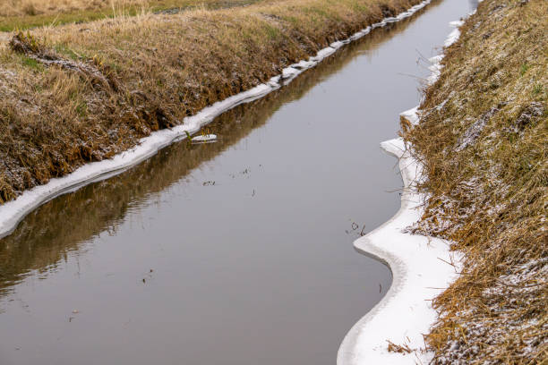 stream water flowing from Chang Bai San, China in winter