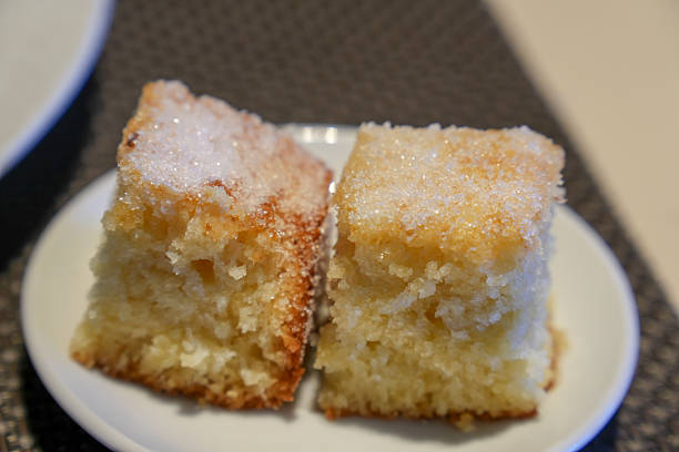 istock Two portions of sugar sponge cake on plate Spain 2199662945