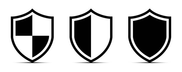 illustrations, cliparts, dessins animés et icônes de ensemble d’icônes de bouclier vectoriel isolé - bouclier