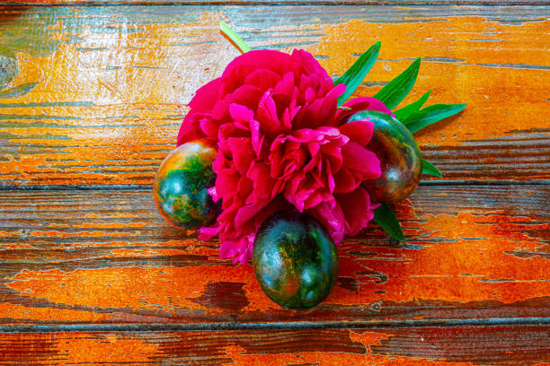 Easter, spring holiday, this year, the Catholic and Orthodox Churches celebrate Easter on the same day, beautiful colorful Easter eggs, home tradition of decorating with colors, still life,