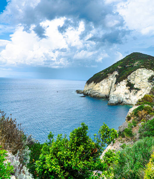 A Beautiful island ponza in italy.Sea view in summer with beautiful mountain and cloudy sky.