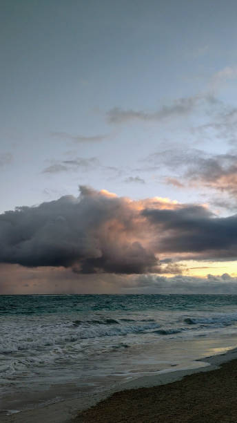 Clouds, sea, ocean, sand, water.