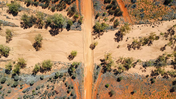 istock A dried out river bed in the Australian outback, seen from above 2199675128