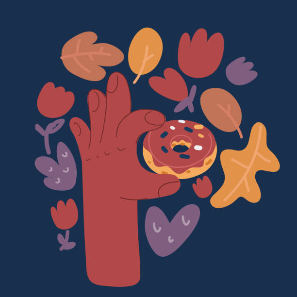 istock Cartoon vector illustration of hand holding donut. Sweet, dessert, diet concept. 2199683496