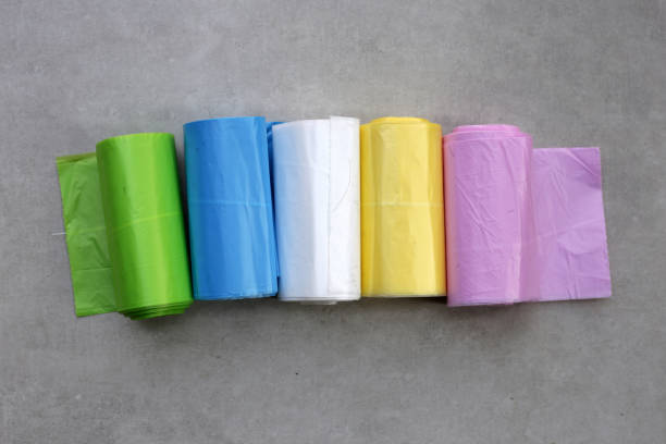 istock Colorful garbage bags on the tiled floor 2199731338