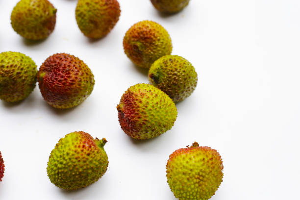 Fresh lychee fruit on white background. Juicy exotic fruit.