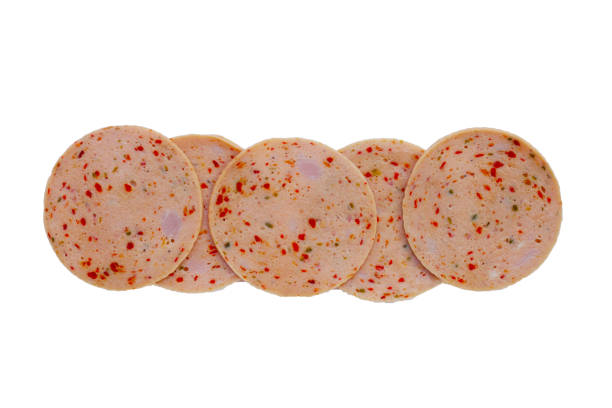 Spicy sliced bologna sausage with chili