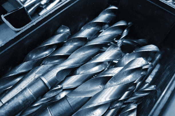 istock Metal drills background. Toolbox with metal drilling tools. Industrial workshop texture. 2199741775