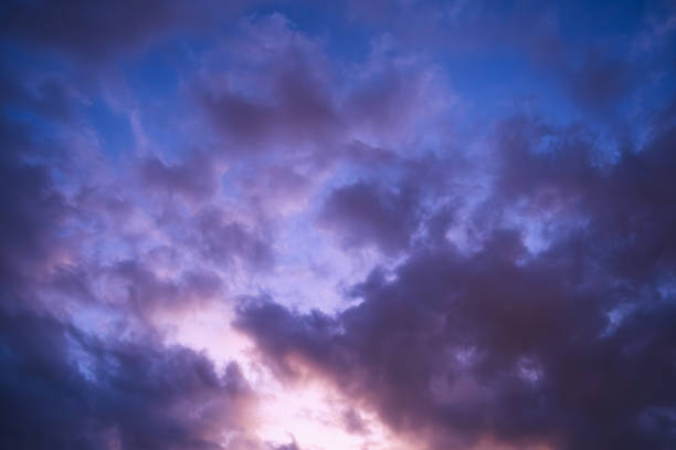 Twilight, sunset sky, clouds in the evening at dusk with blue, purple, light