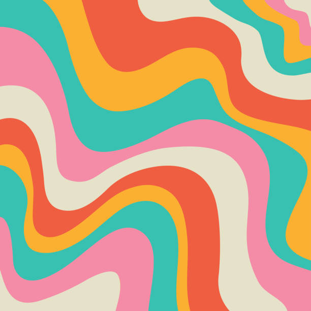 A vibrant and groovy abstract background with wavy, fluid shapes in warm tones of pink, orange, yellow, and teal.