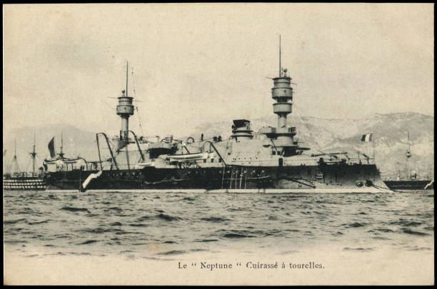 istock antique French Navy pre-dreadnought battleship Neptune postcard in 1900s, ready for any usage of  historic events background. 2199747748