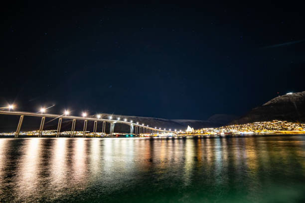 Tromso cityscape at night, Norway.