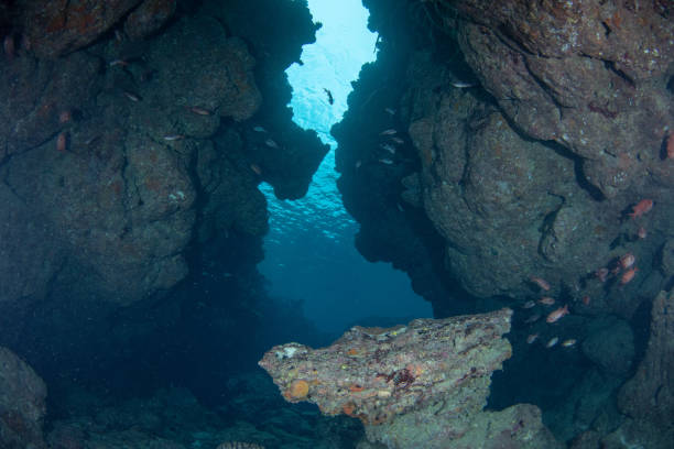 istock Blue sea seen from an underwater cave 2199753170