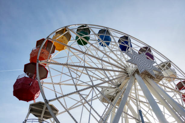 istock Colorful Ferris Wheel against Clear Blue Sky at Amusement Park 2199758052