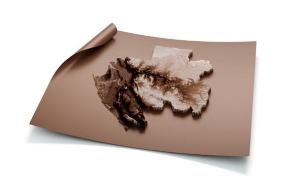 Map Of Gabon Old Style Brown On Unrolled Map Paper Sheet On White Background 3d illustration