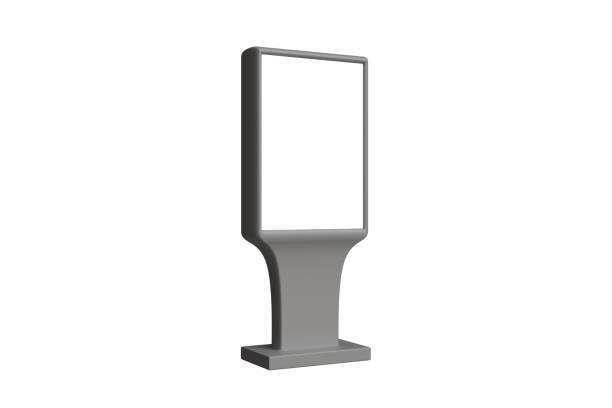istock 3D model of a gray floor billboard with a white empty space on a white background, advertising 2199765876