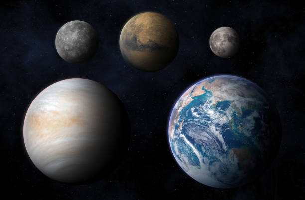 istock Earth, Mars, Venus, Mercury and Moon to scale. 2199777110