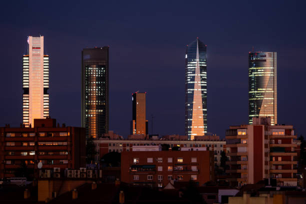 Madrid, Spain - September 26, 2021: View of the Torres Blancas building, a luxury residential skyscraper with concrete facade designed by Oizo architect