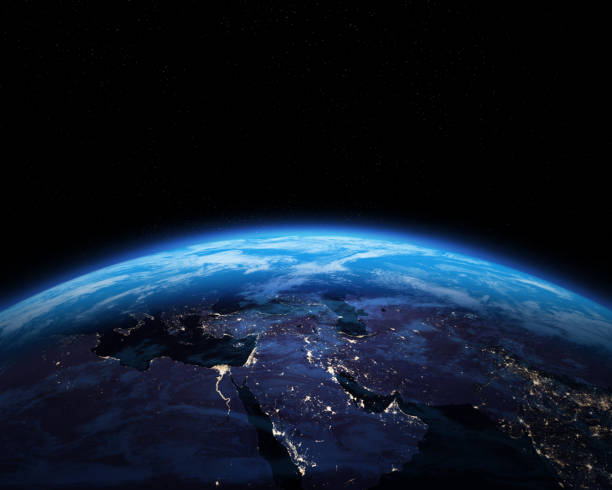istock Nightly Earth planet. Space banner template. Middle East. 2199782093