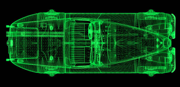 Classic style sport car model on black background.
