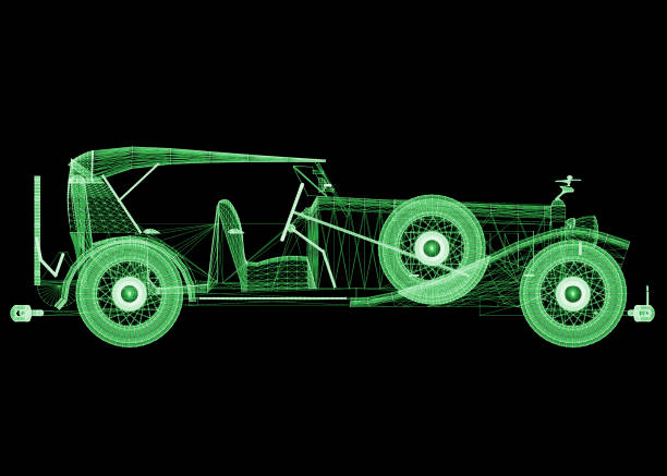 Classic style car model on black background.