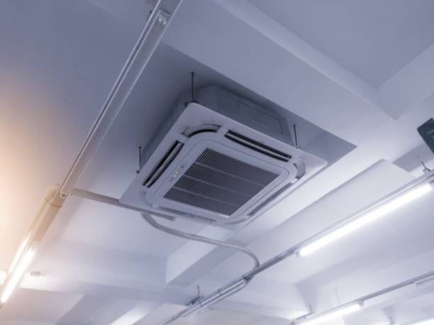 istock Air conditioning cassette installed on the roof top in building. 2199789788