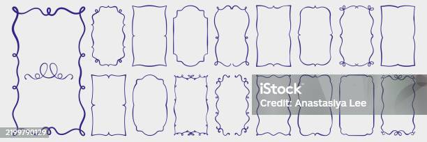 Hand Drawn Outline Frame Set Rectangular Oval Shape Vintage Borders ...