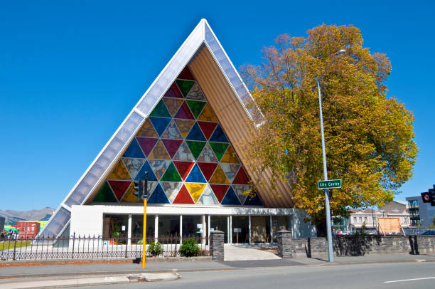 Christchurch , New Zealand -Februari  24, 2014: The transitional cardboard cathedral in Christchurch has become an icon of the city.