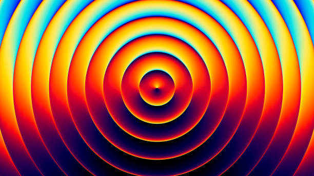 istock Colorful hypnotic retro waves pulsating in glowing neon circular pattern of dynamic retro-futuristic aesthetic. Psychedelic optical illusion with soft deep contrast radiant rings. Vector illustration 2199802273