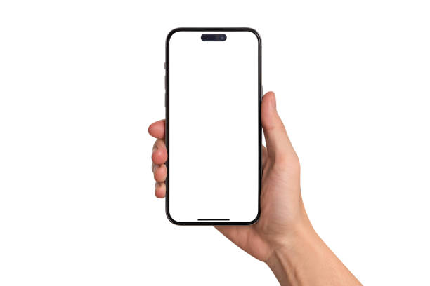 istock Beautiful hand holding smartphone with blank screen isolated on white background. Advertising, business, finance and technology concept. 2199802602