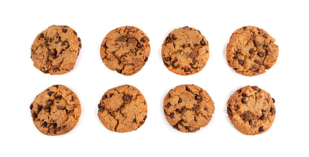 istock Chocolate chips cookies isolated, American biscuits, cocoa confectionery cake, sweet morsels bakery 2199807510