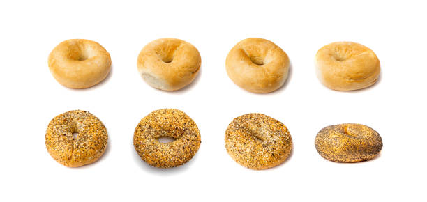 istock Bagel, Round Bread Bun, Wheat Bakery with Grains And Seeds for Breakfast, Plain Circle Bagel Bread 2199807718