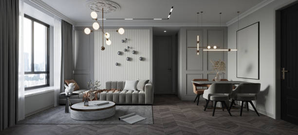 3d render of living room and dining space
