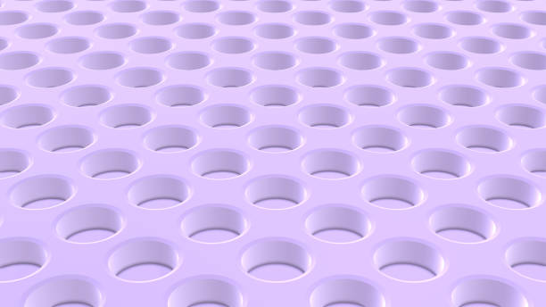 Pastel purple background with punched holes pattern, 3D perforated texture render illustration.