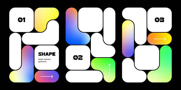 ilustrações, clipart, desenhos animados e ícones de formas modernas abstratas. padrão geométrico de grade bento. design moderno vetorial com gradiente. modelo de cartaz y2k - grade padrão