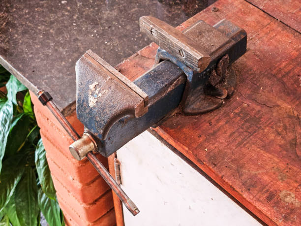 old steel vise on the background.
