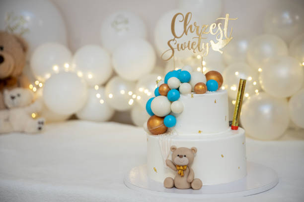 istock An adorable Teddy Bear Birthday Cake decorated with delightful Balloon Decorations 2199831412