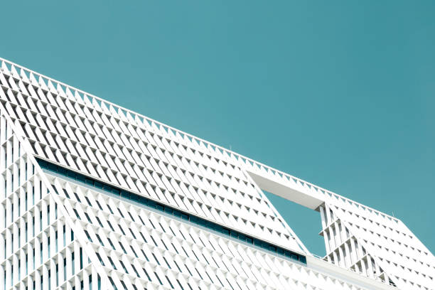 istock white modern metal structure at the top of the building 2199835692