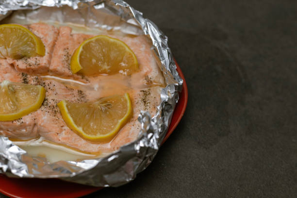 trout fish baked in foil with lemon