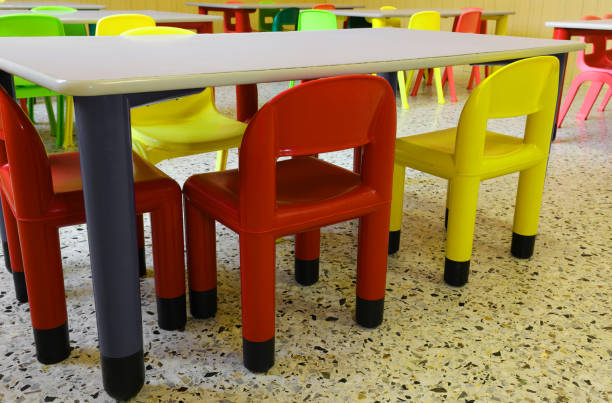 istock colorful small plastic chairs inside the kindergarten without children 2199842188