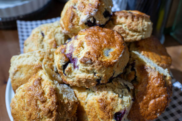 istock A stack of blueberry scones on a white cake stand 2199847660