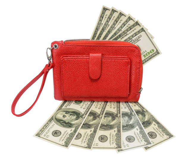 istock Red Woman's Clutch Bag With Many Hundred Dollar Bills Isolated 2199854281