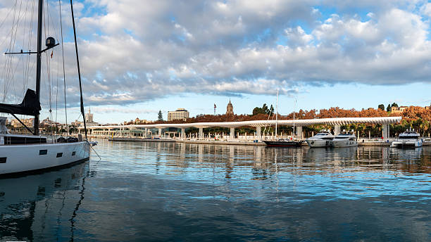 Malaga, Spain, 28 December 2025 panoramic view from the port of Malaga quay