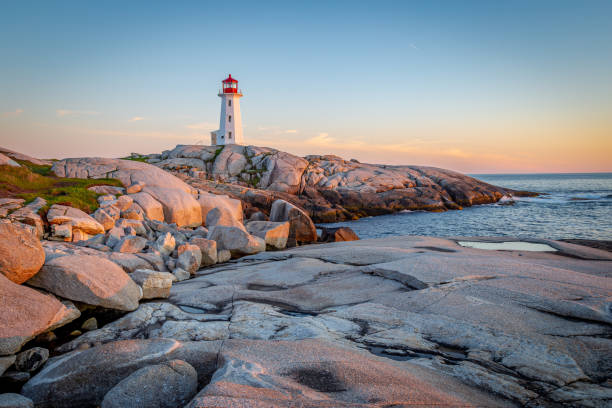 Pegg's Cove Lighthouse in Nova Scotia during Sunset