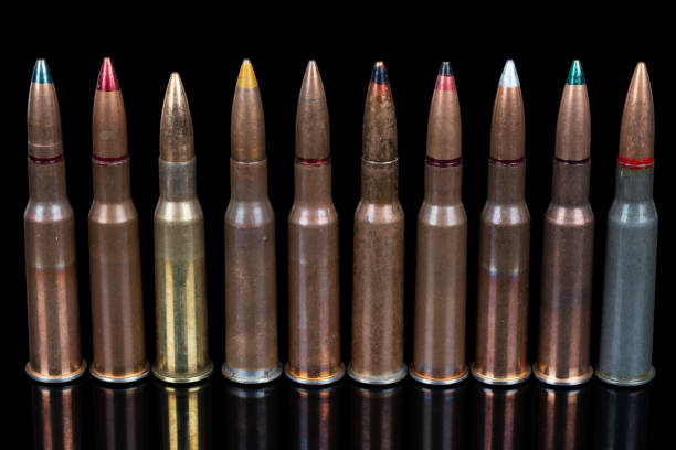 istock 7.62x54R Mosin-Nagant cartridges on black 2199882797