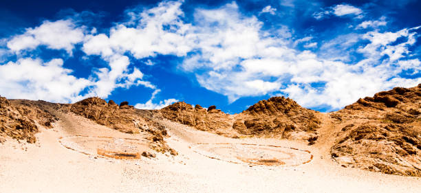 A martian view like a red planet with an arid landscape, rocky hills for space exploration, and science fiction backgrounds