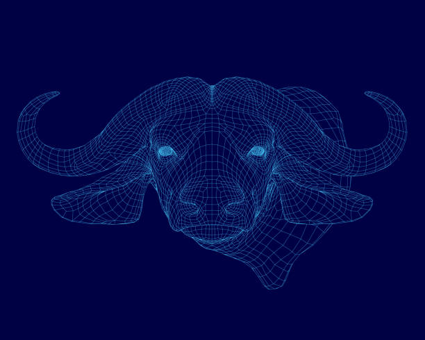 istock A blue image of a bull's head with a blue background. The bull's head is shown in a 3D format, giving it a futuristic appearance. Concept of modernity and technology 2199908893